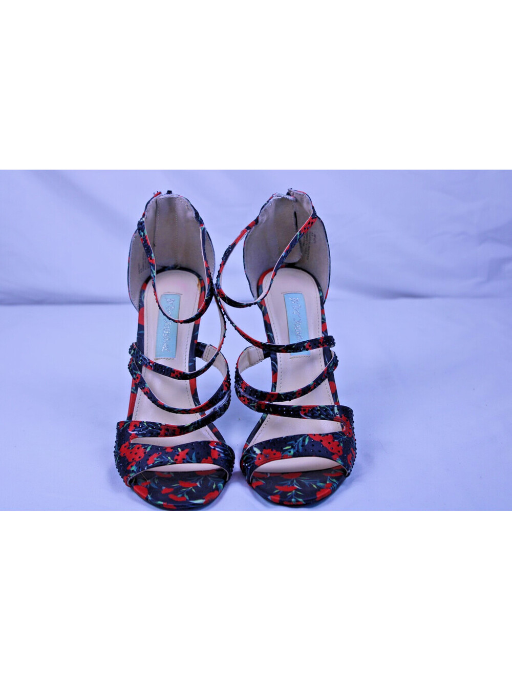 Blue by Betsey Johnson Izzy Floral Strappy Heels Sandals Black Red Size 6.5